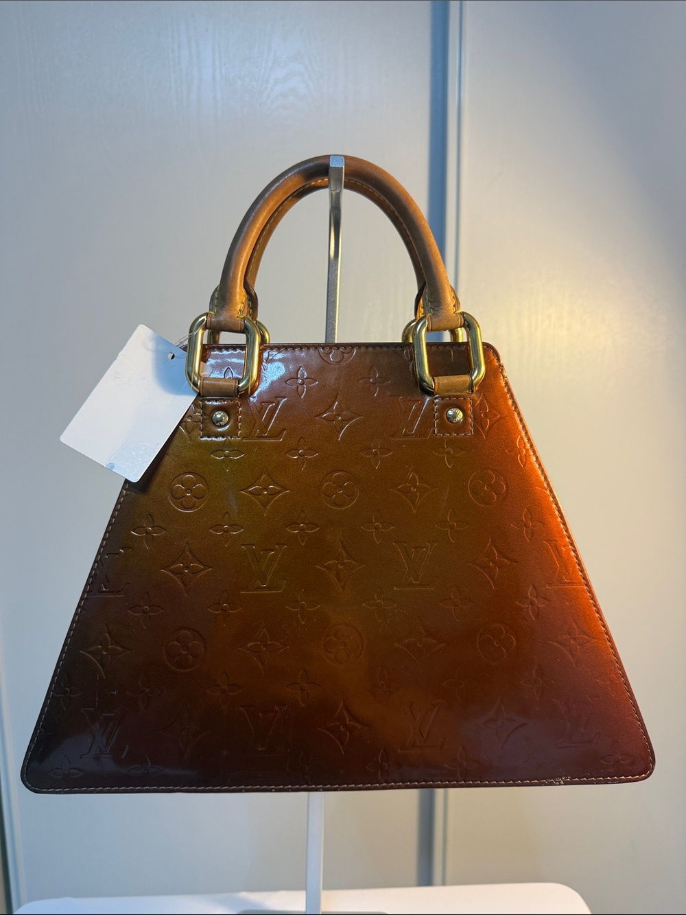 PROJECT Louis Vuitton Brown Vernis Patent Monogram Triangle Satchel